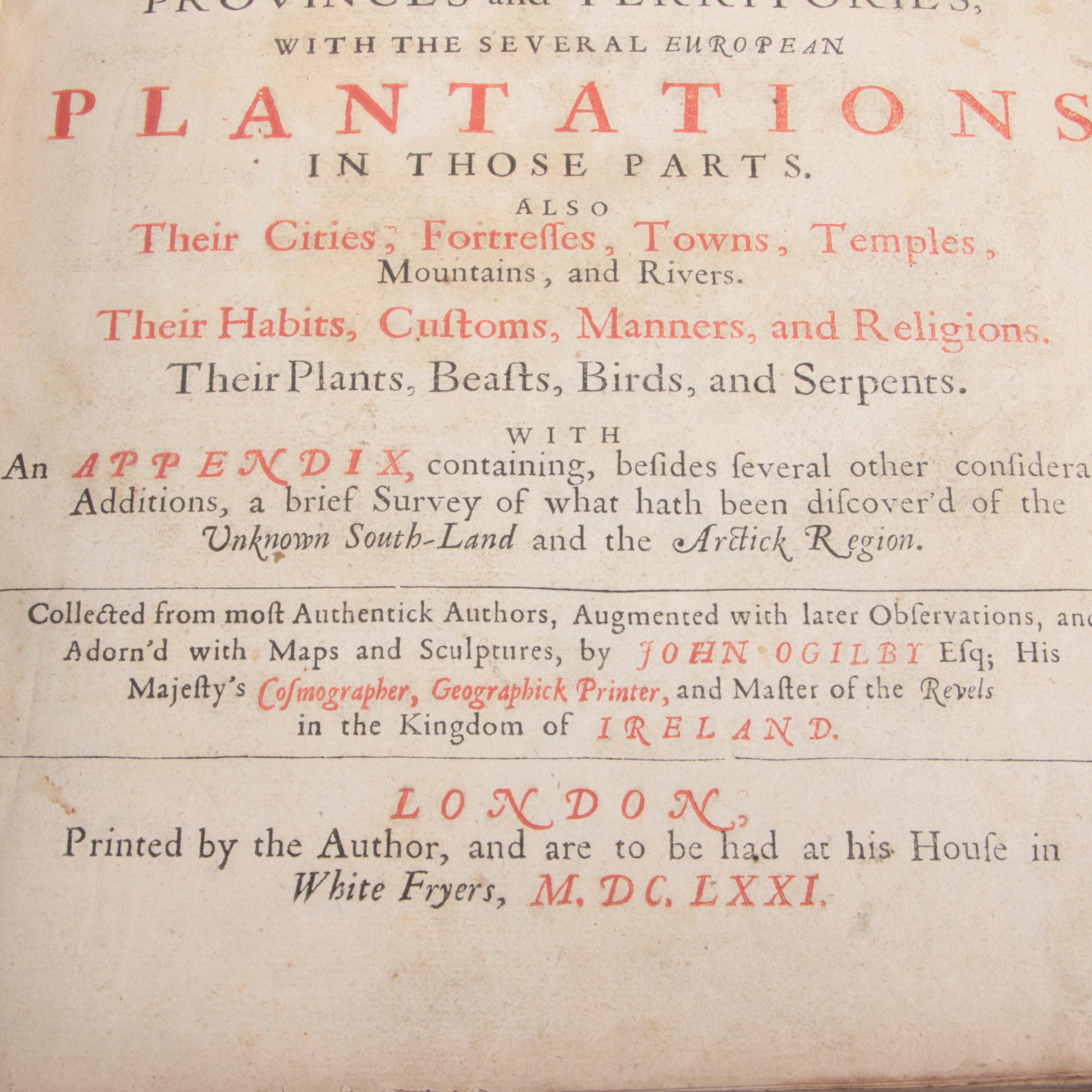 1671 "America" Book with Illustrated Maps by John Ogilby