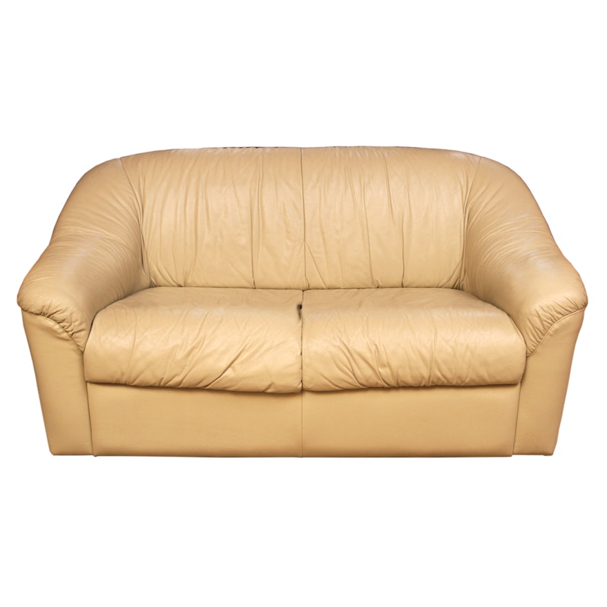 Contemporary Leather Loveseat in Beige