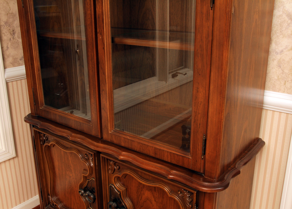 French Provincial Walnut China Cabinet