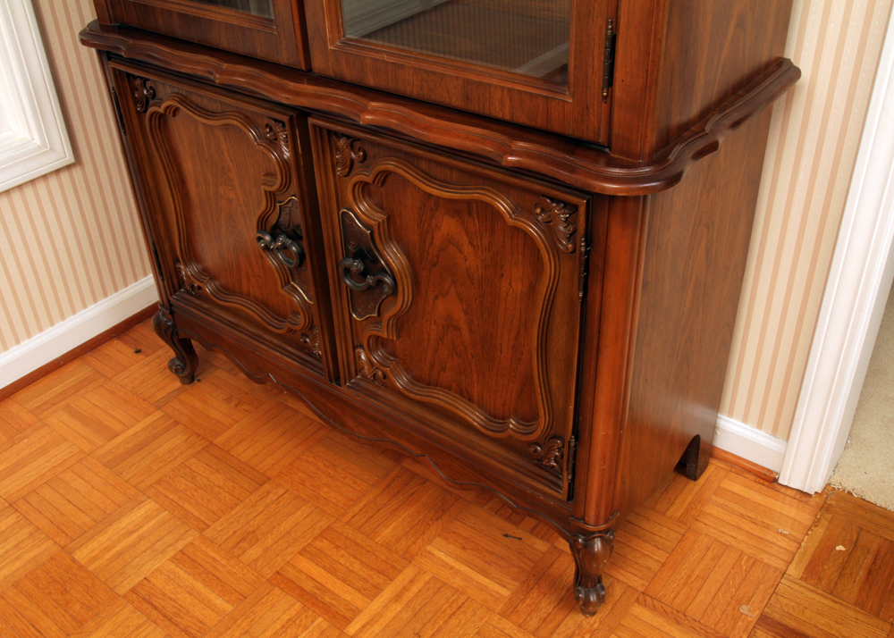 French Provincial Walnut China Cabinet