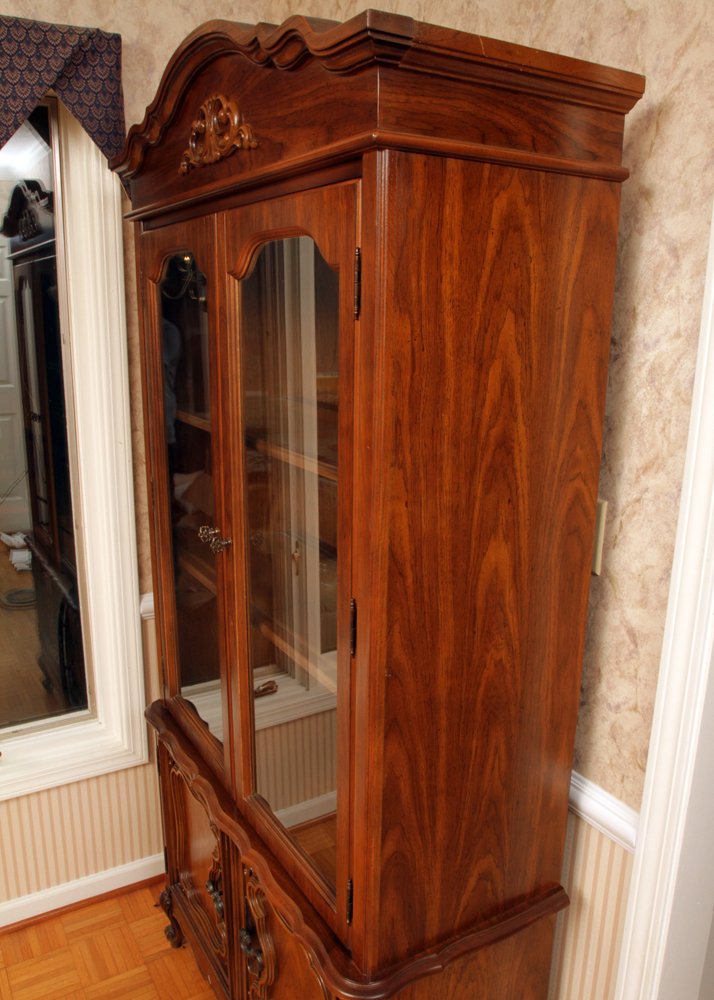 French Provincial Walnut China Cabinet