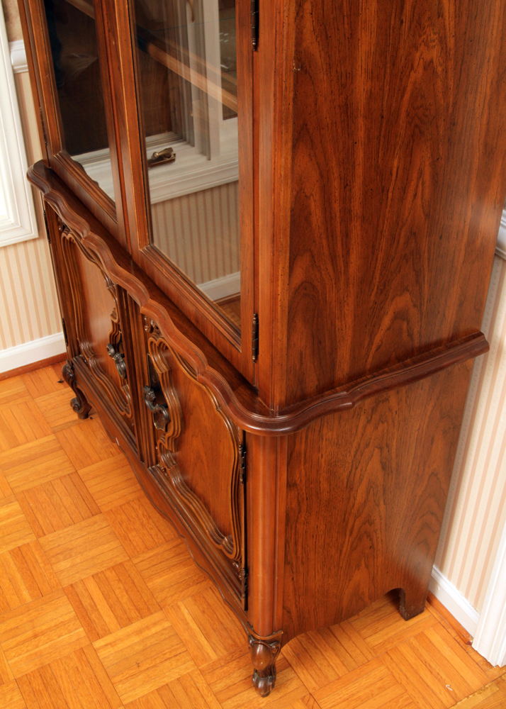 French Provincial Walnut China Cabinet