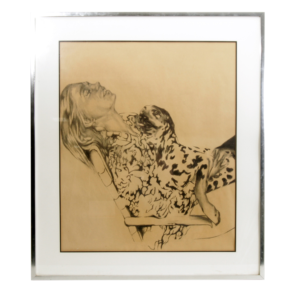 R. Brinton Crocker Charcoal Drawing "Girl and Dog"