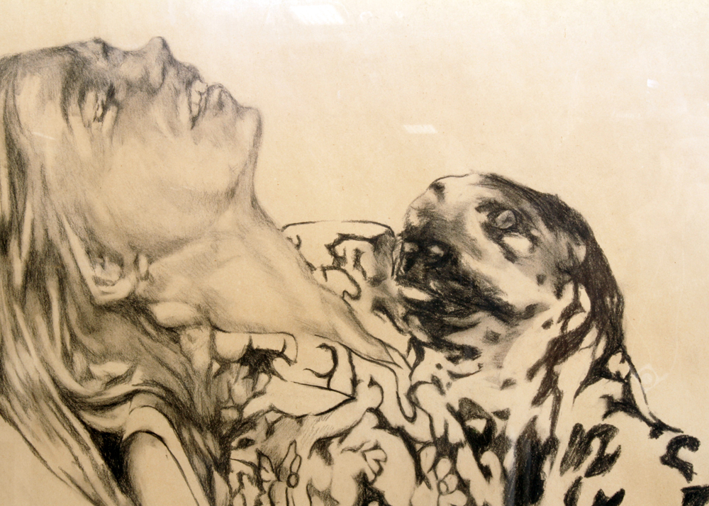 R. Brinton Crocker Charcoal Drawing "Girl and Dog"