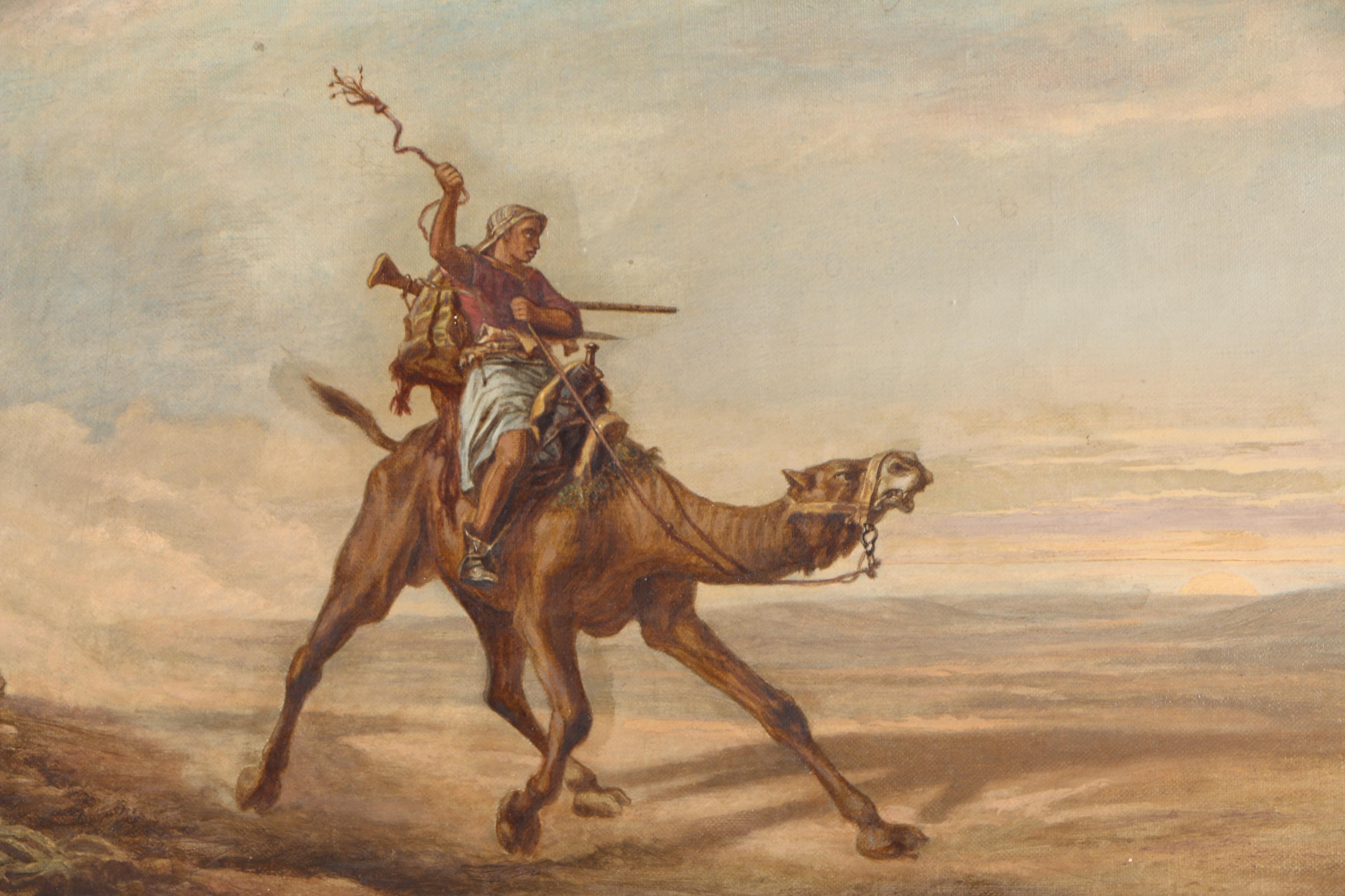 Turn-of-the-Century Orientalist Oil Painting on Canvas of Man on Camel