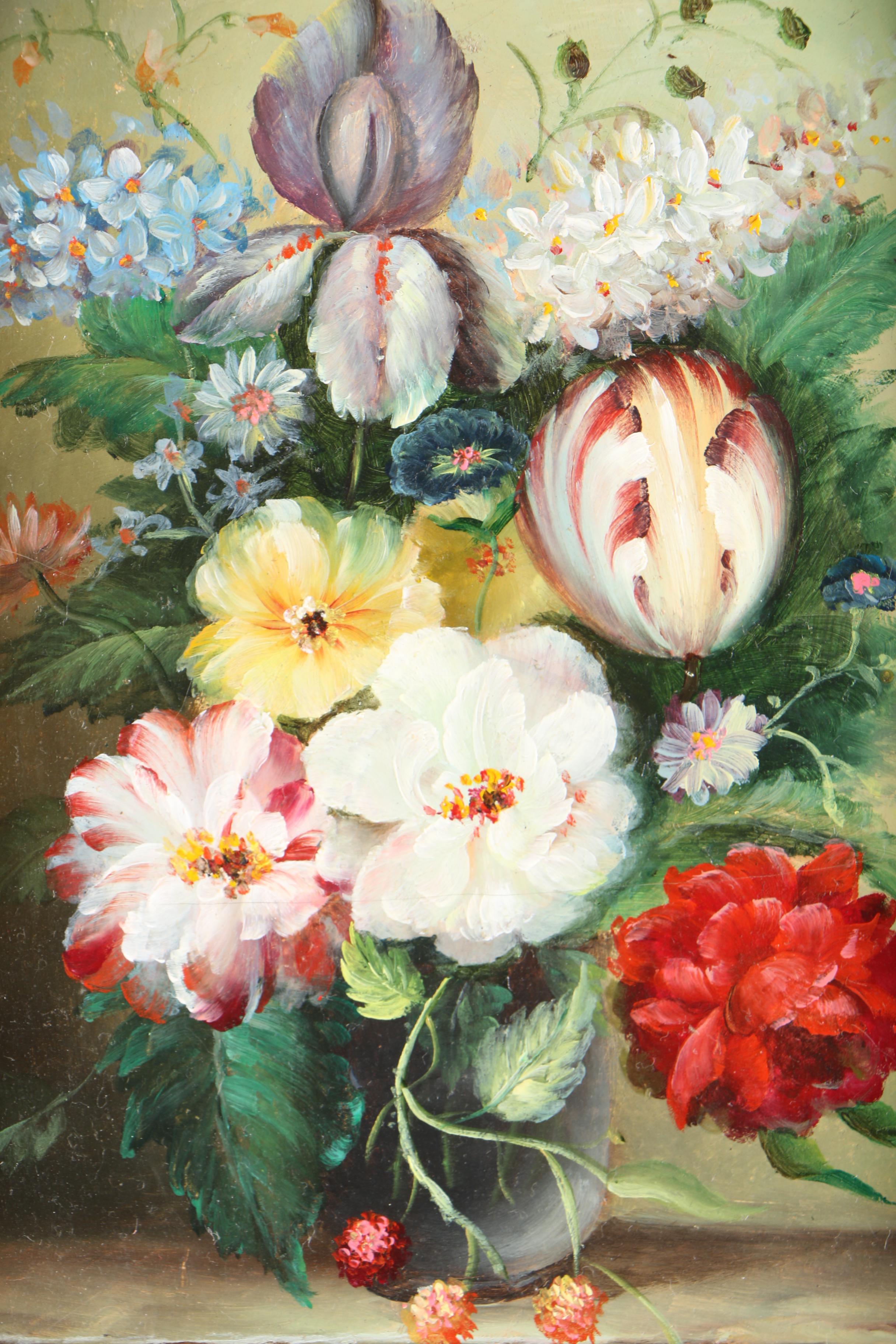Pair of J. Ladd Oil Paintings on Board of Floral Still Life Scenes