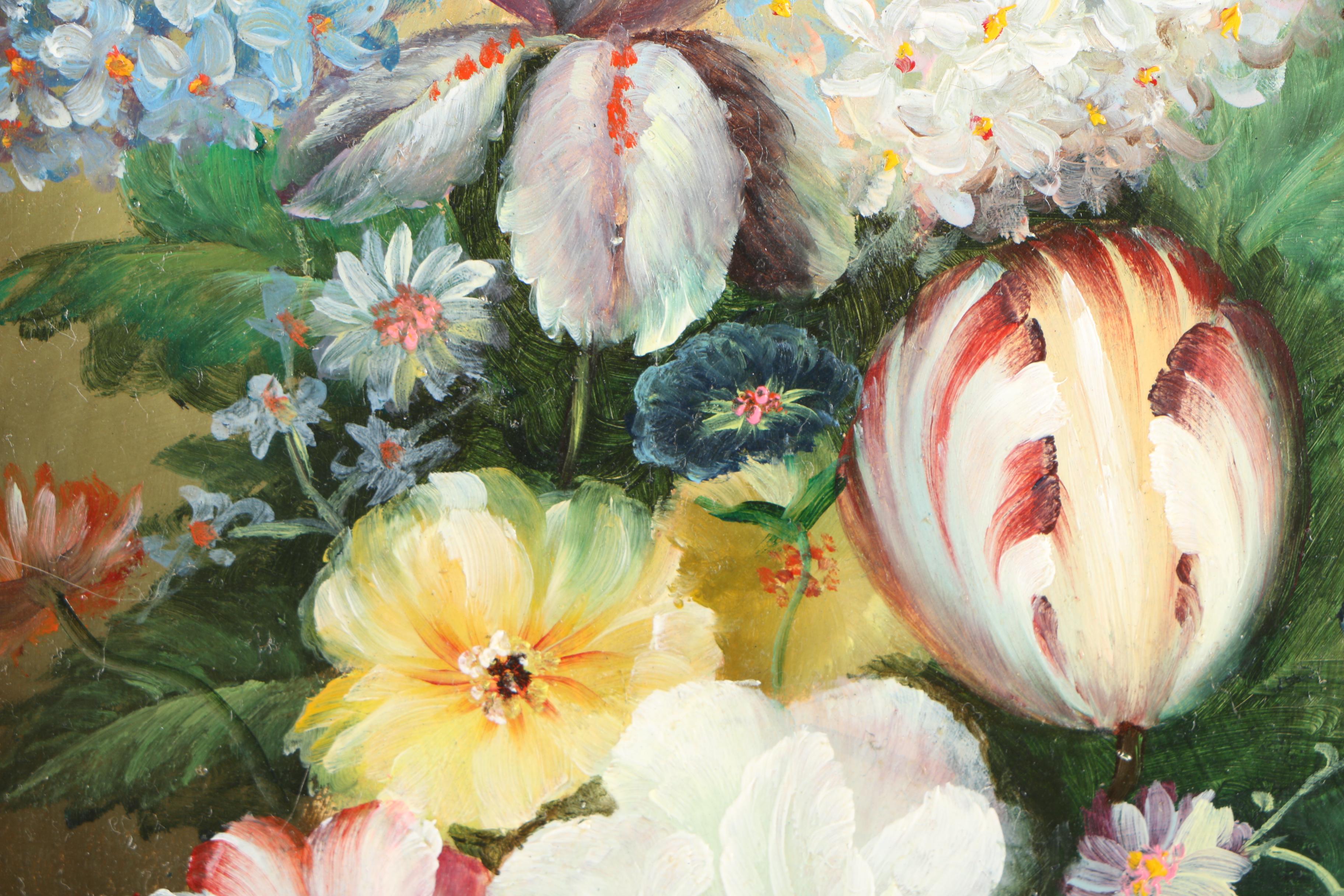 Pair of J. Ladd Oil Paintings on Board of Floral Still Life Scenes