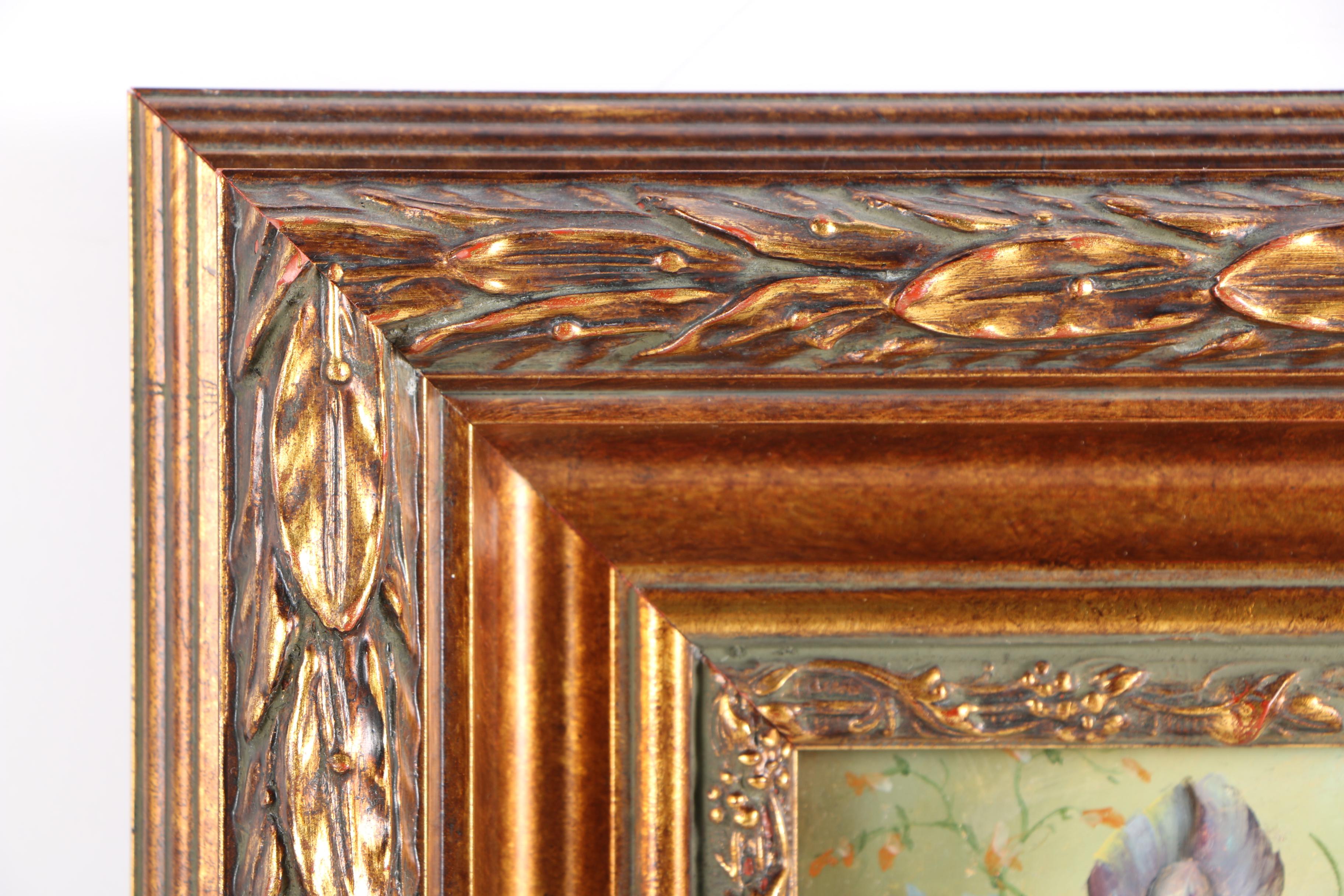Pair of J. Ladd Oil Paintings on Board of Floral Still Life Scenes