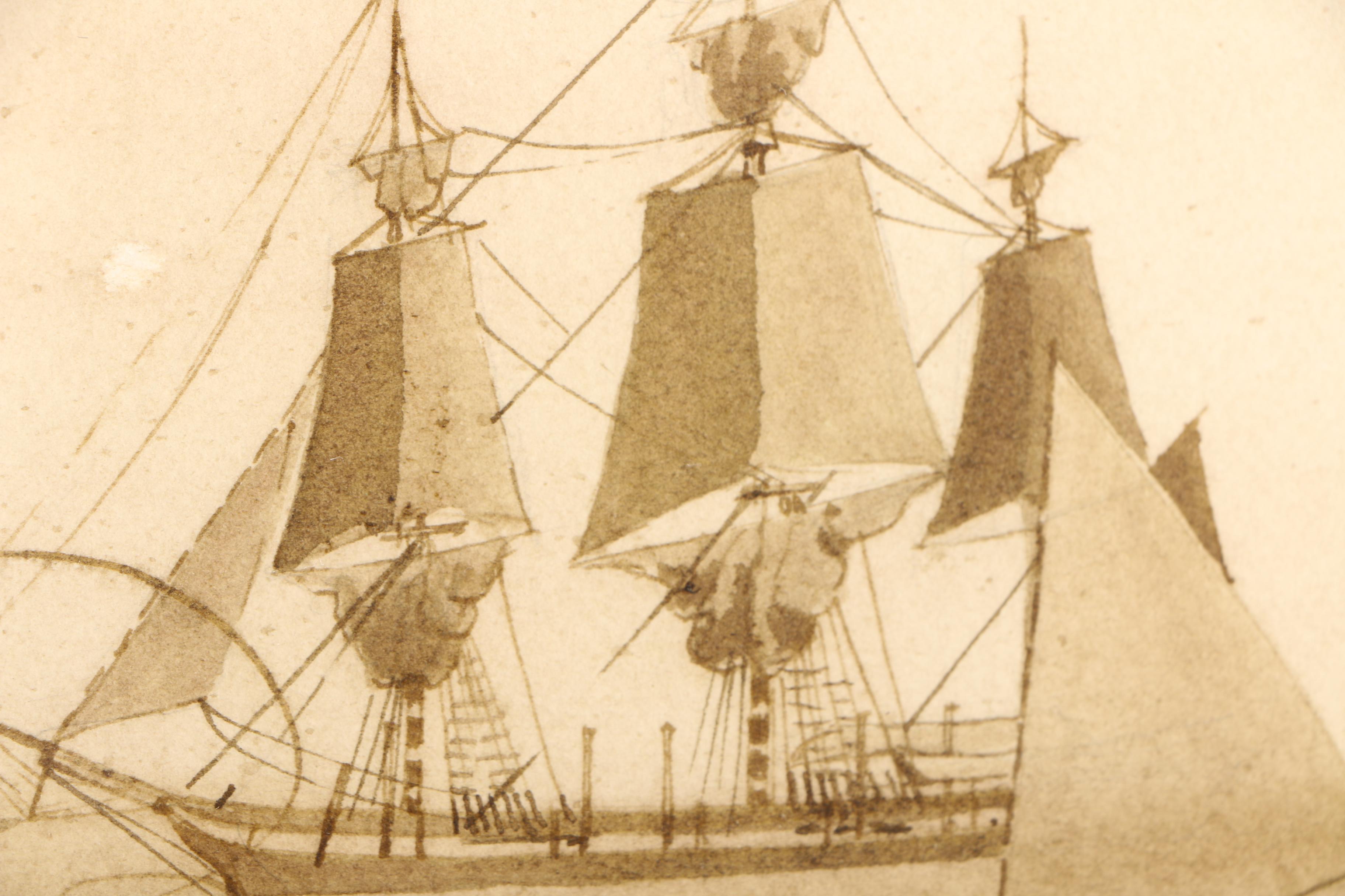 Watercolor Painting on Paper Depicting Whale Hunt