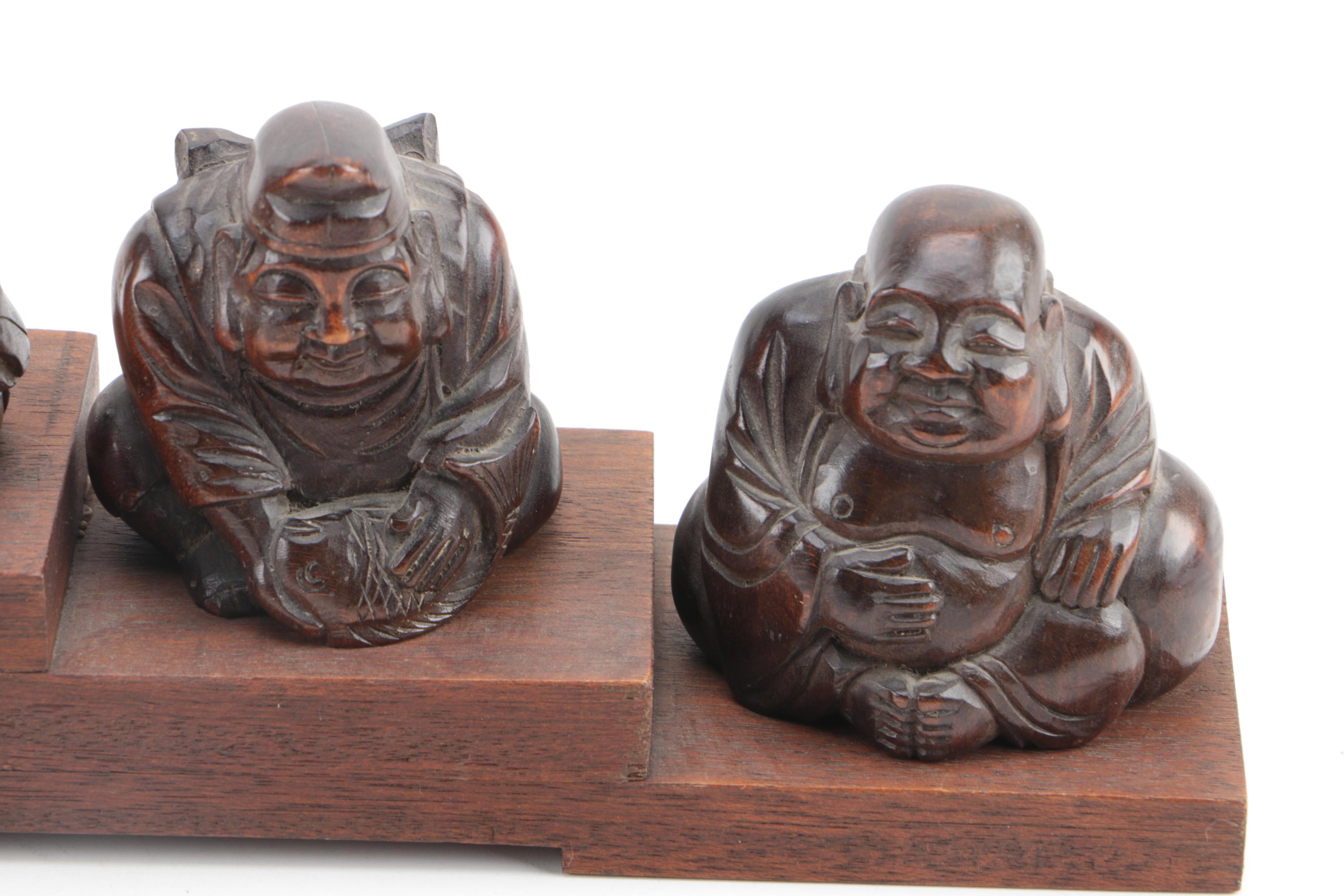 Japanese Seven Gods of Fortune Figurines on Stepped Base