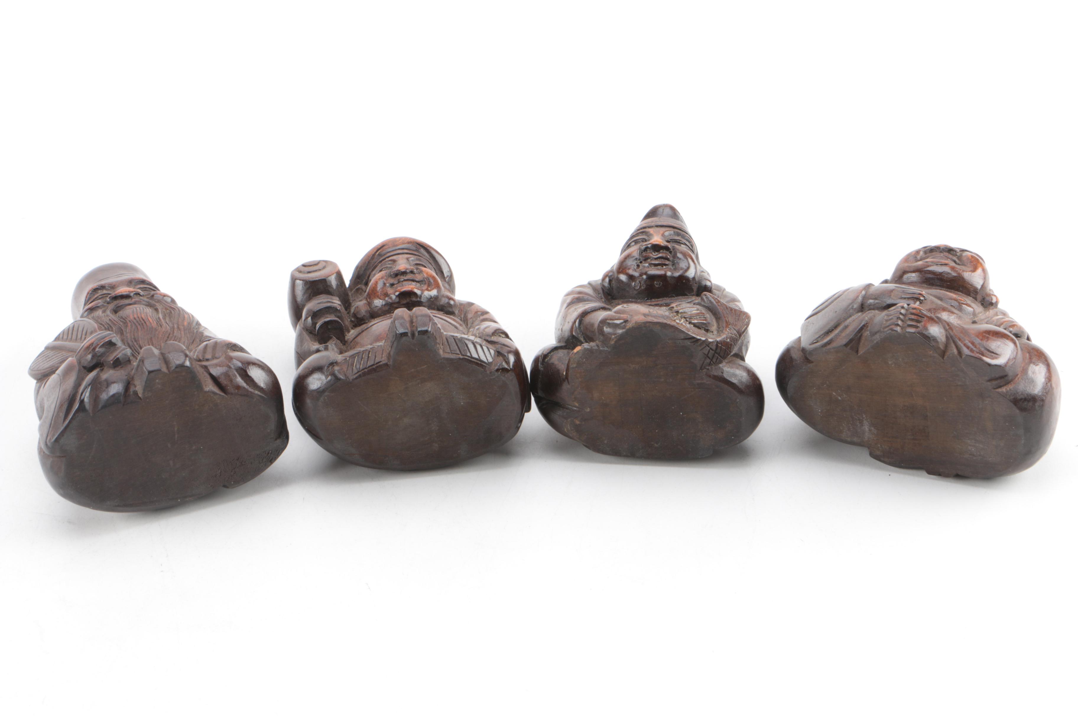 Japanese Seven Gods of Fortune Figurines on Stepped Base