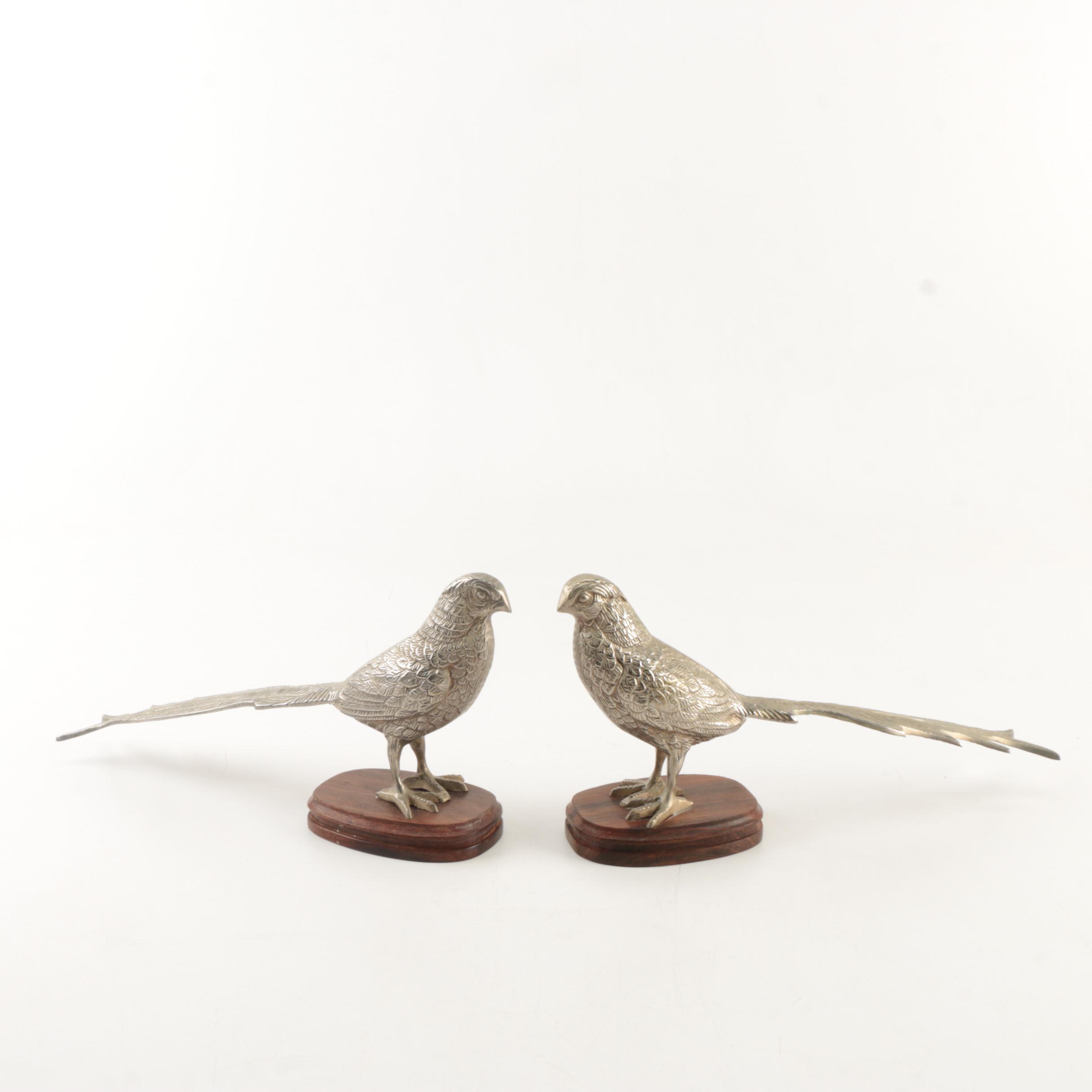 Source Perrier Collection Indian Brass Bird Figurines on Wooden Stands