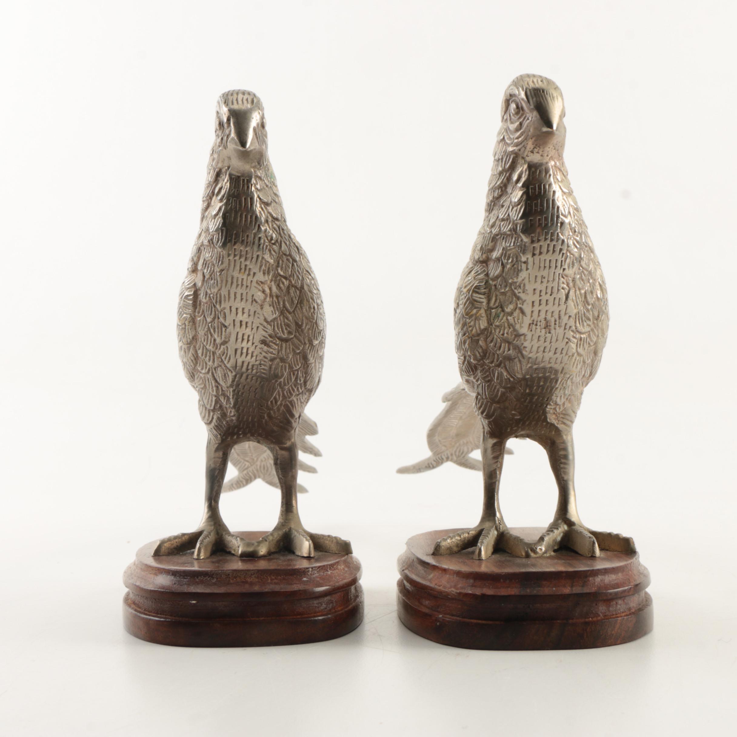 Source Perrier Collection Indian Brass Bird Figurines on Wooden Stands