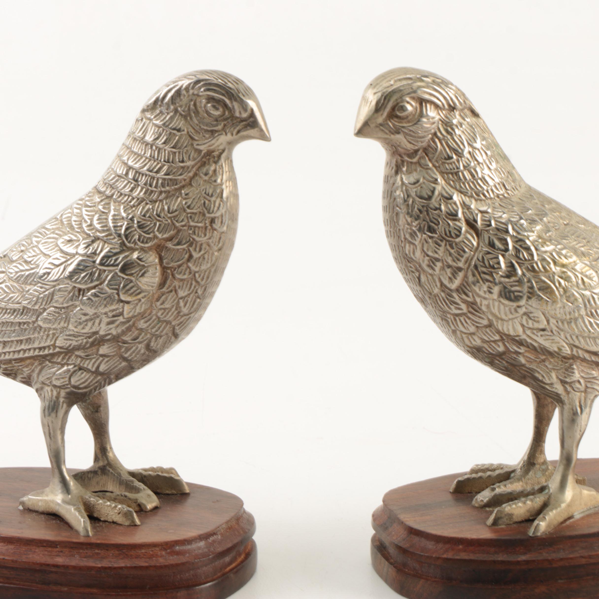 Source Perrier Collection Indian Brass Bird Figurines on Wooden Stands