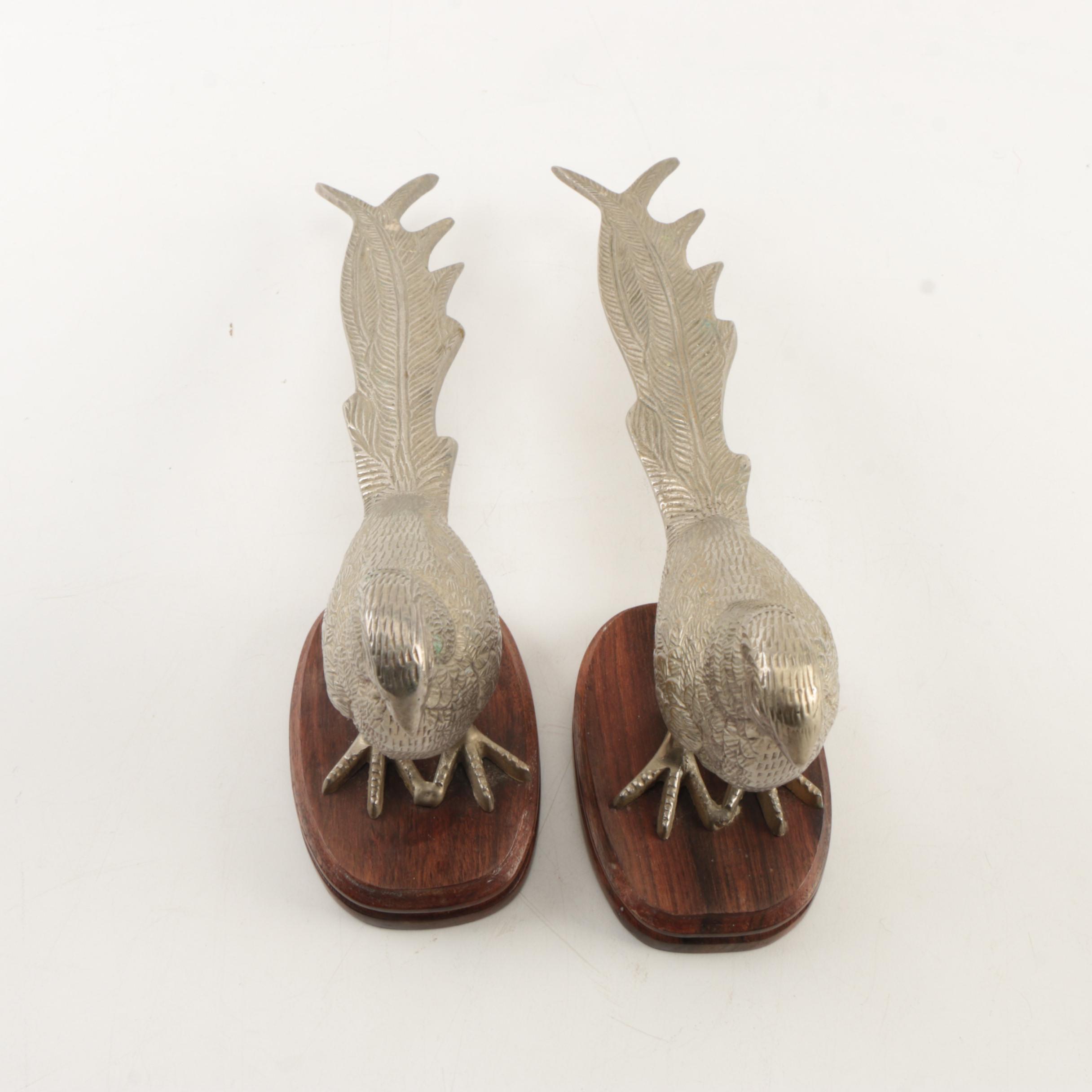 Source Perrier Collection Indian Brass Bird Figurines on Wooden Stands