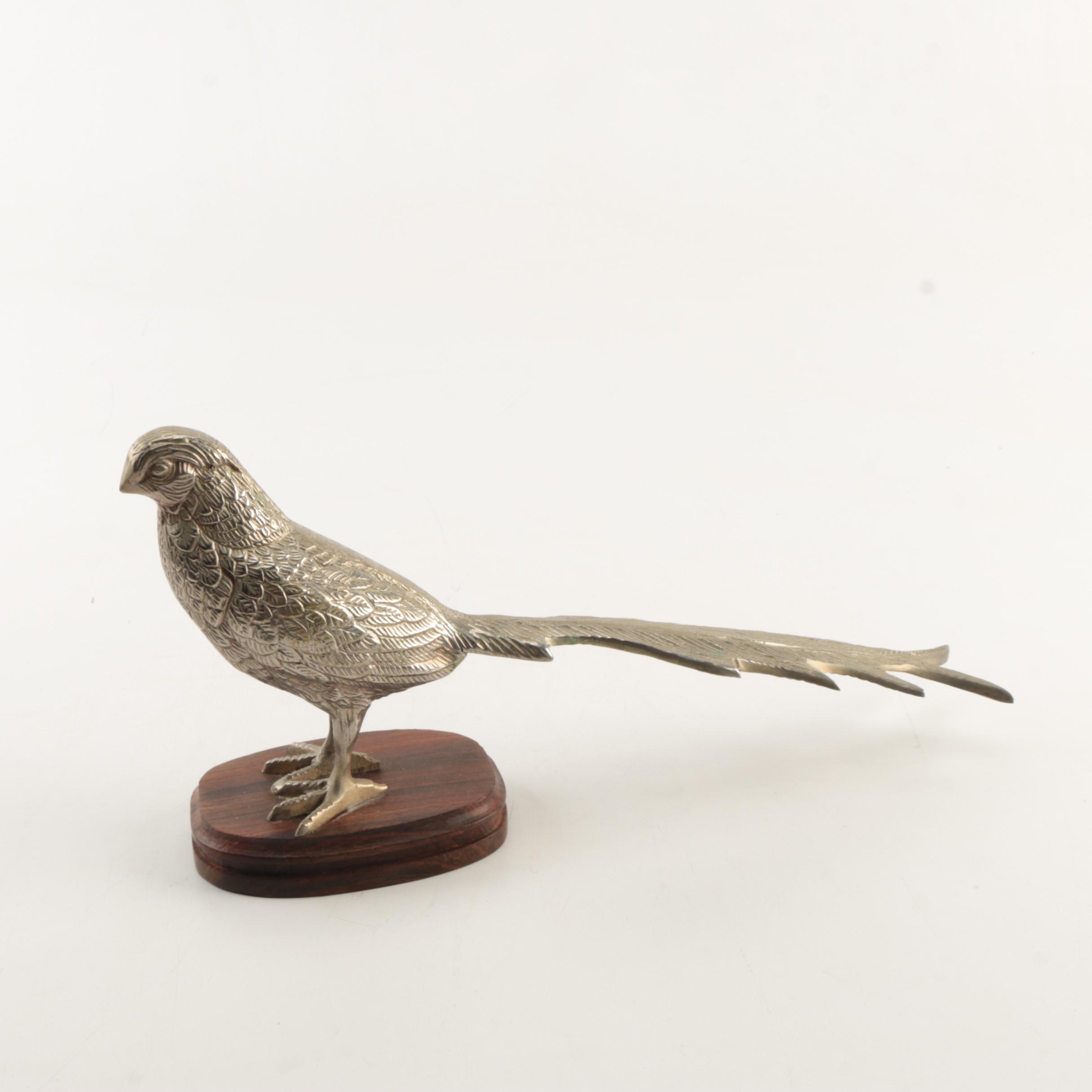 Source Perrier Collection Indian Brass Bird Figurines on Wooden Stands