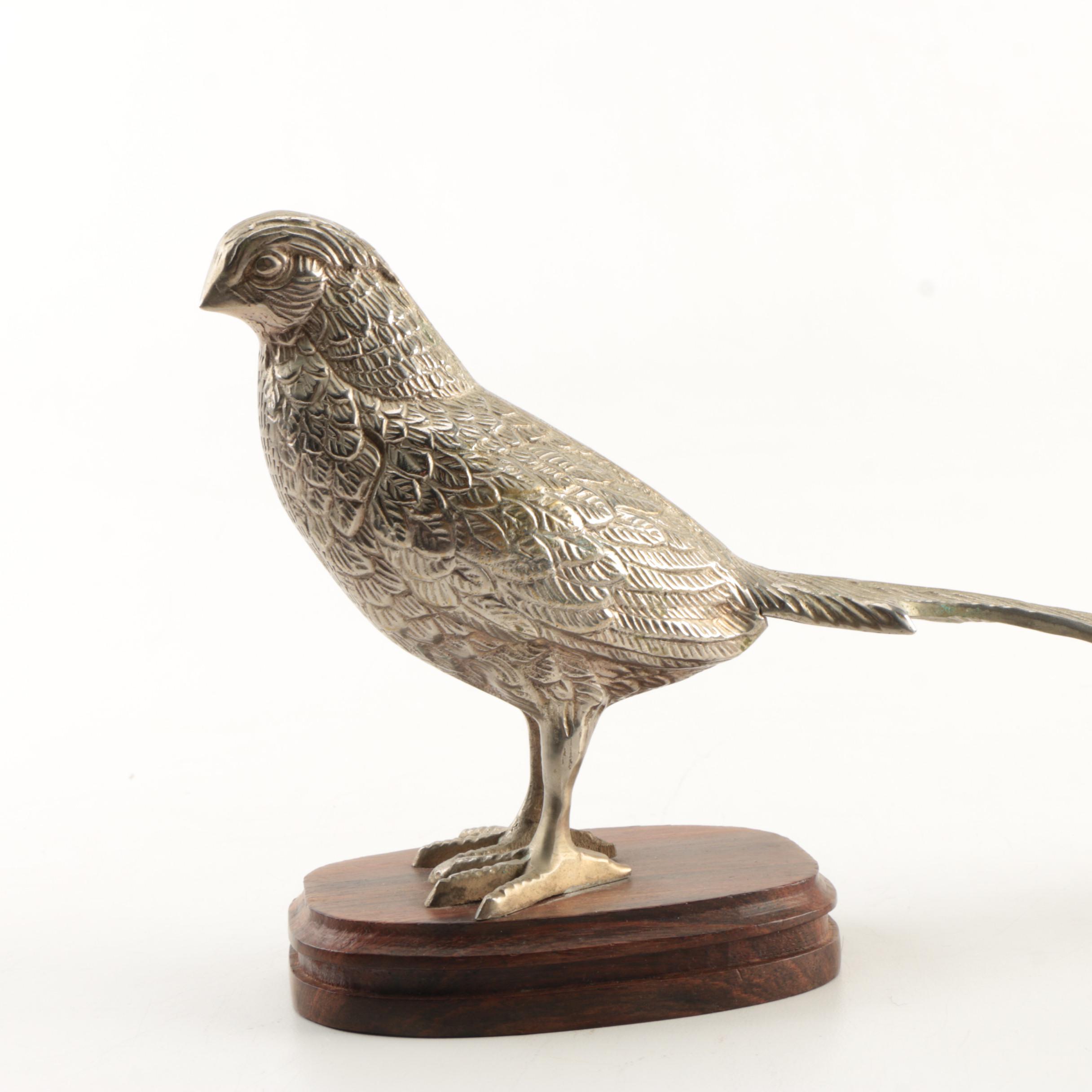 Source Perrier Collection Indian Brass Bird Figurines on Wooden Stands