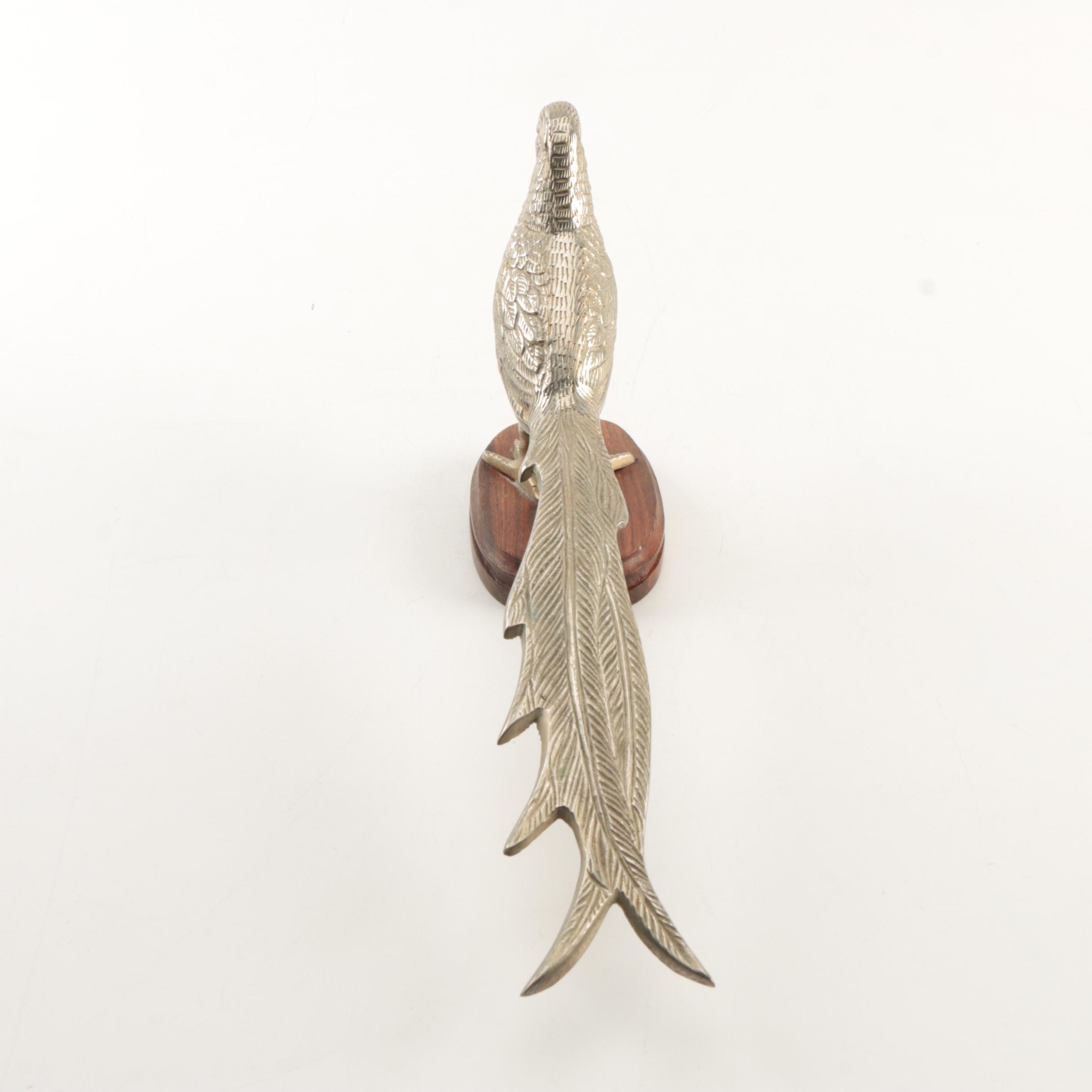 Source Perrier Collection Indian Brass Bird Figurines on Wooden Stands