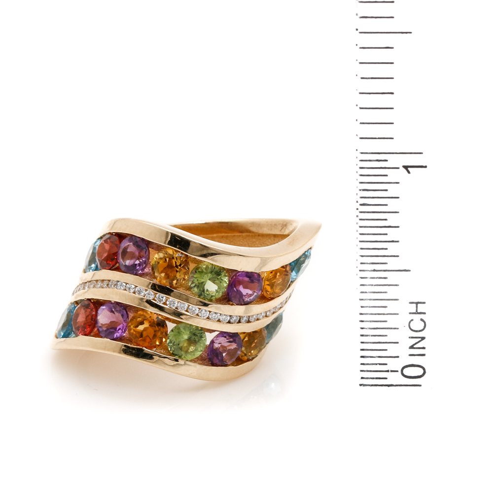 14K Yellow Gold Diamond and Multiple Gemstone Ring