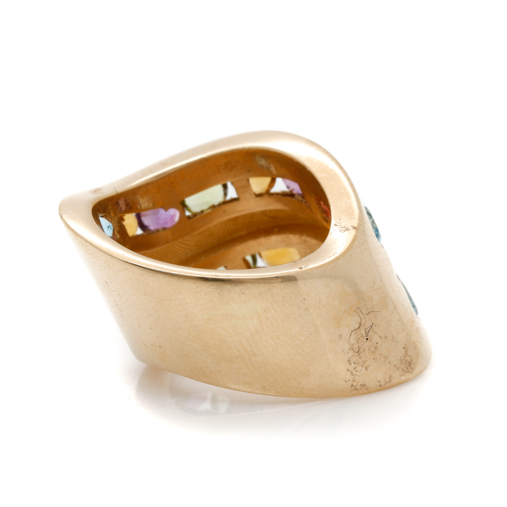 14K Yellow Gold Diamond and Multiple Gemstone Ring