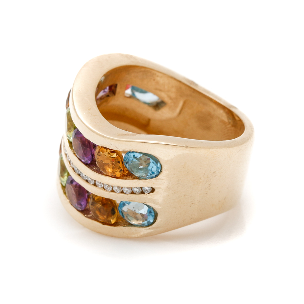 14K Yellow Gold Diamond and Multiple Gemstone Ring
