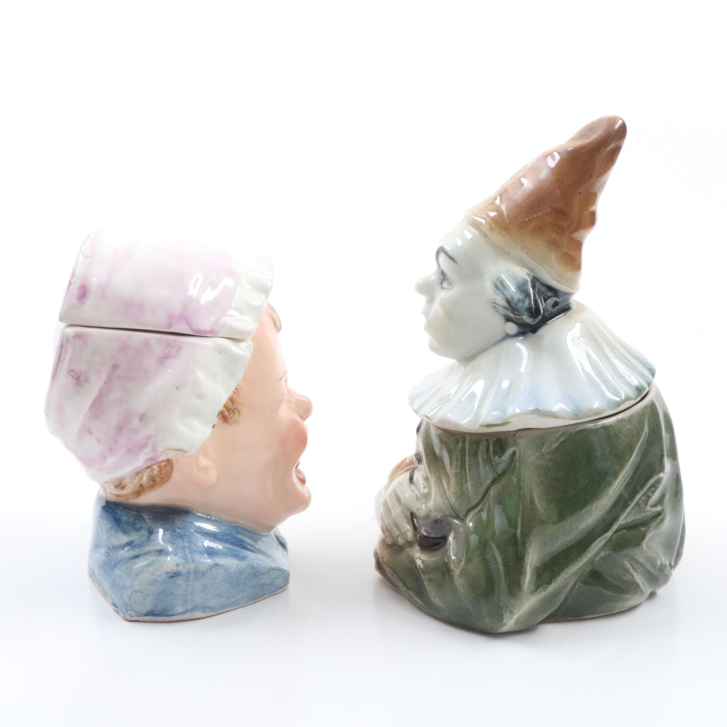 Two Vintage Hand Painted Ceramic Tobacco Jars