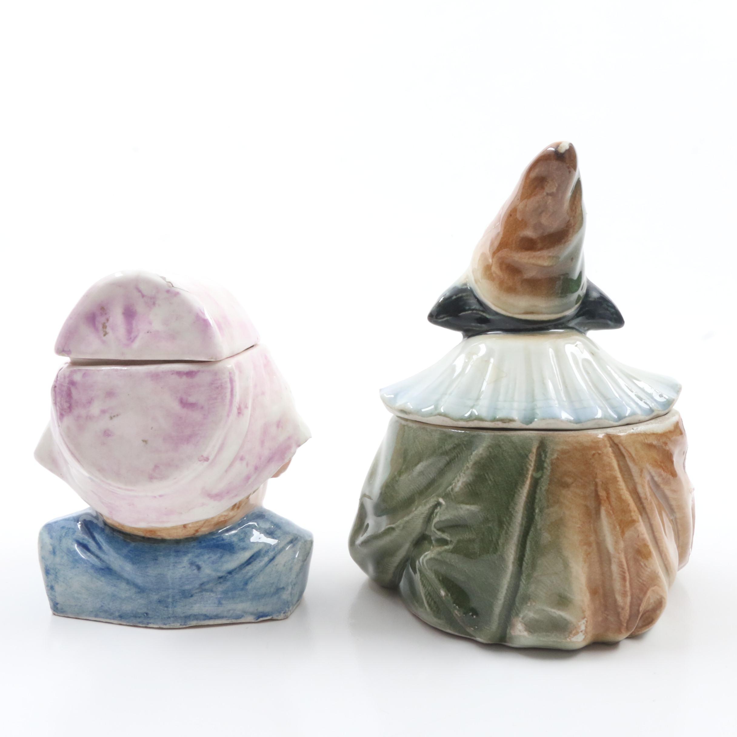 Two Vintage Hand Painted Ceramic Tobacco Jars