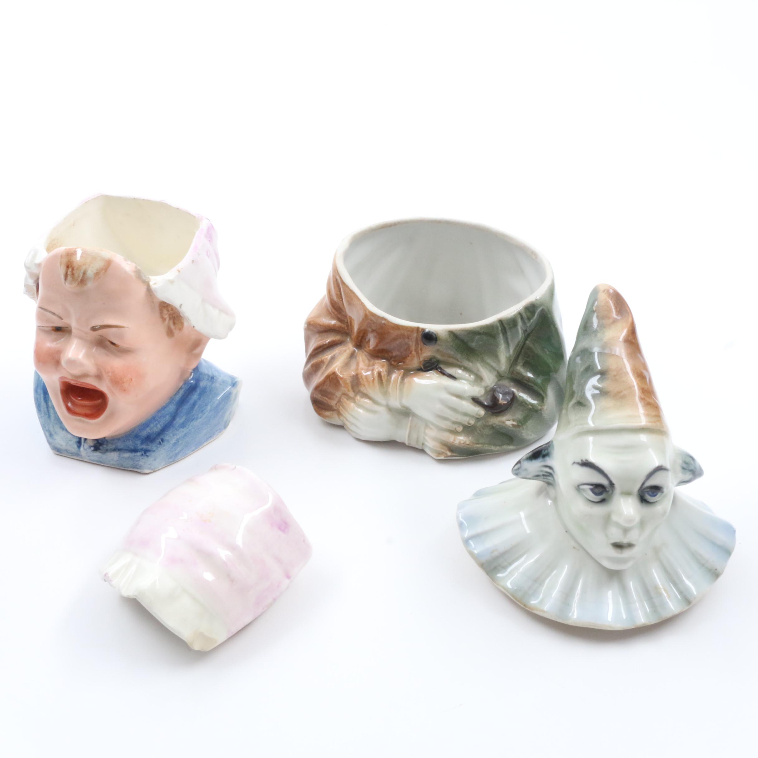 Two Vintage Hand Painted Ceramic Tobacco Jars