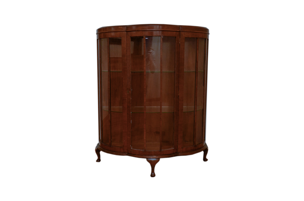 Vintage English Art Deco Walnut Display Cabinet