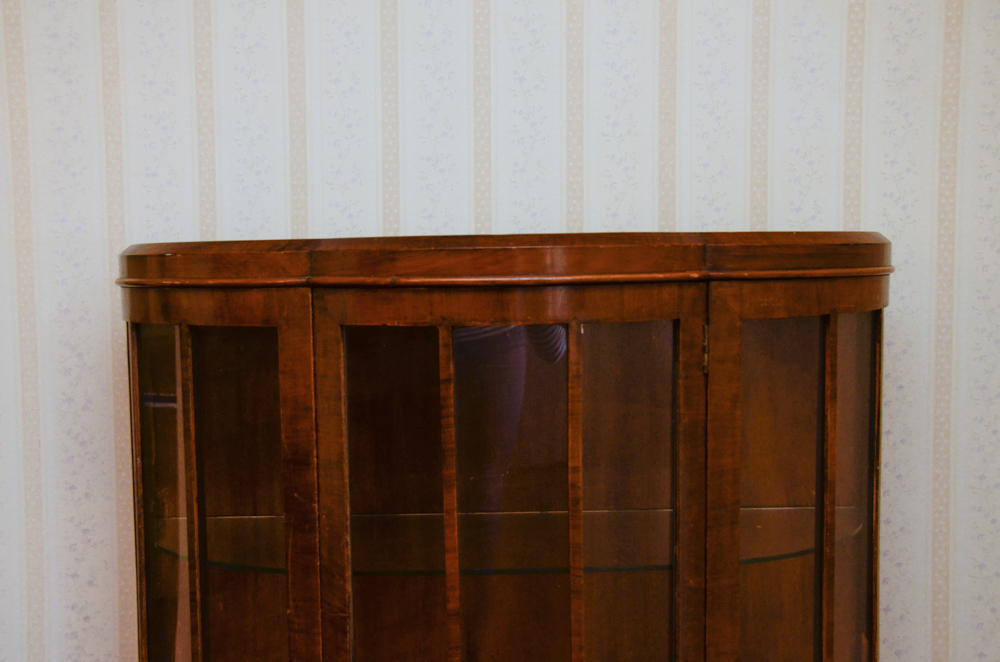 Vintage English Art Deco Walnut Display Cabinet