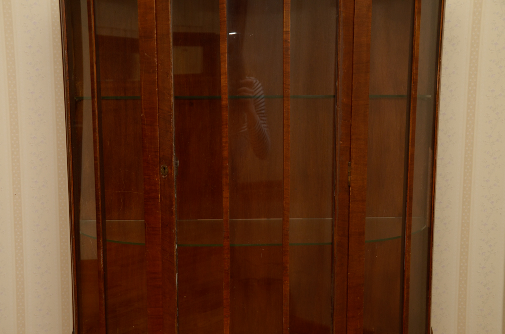 Vintage English Art Deco Walnut Display Cabinet