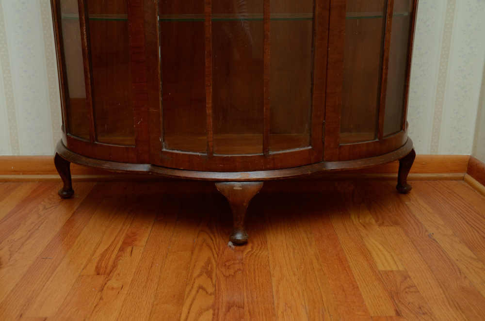 Vintage English Art Deco Walnut Display Cabinet