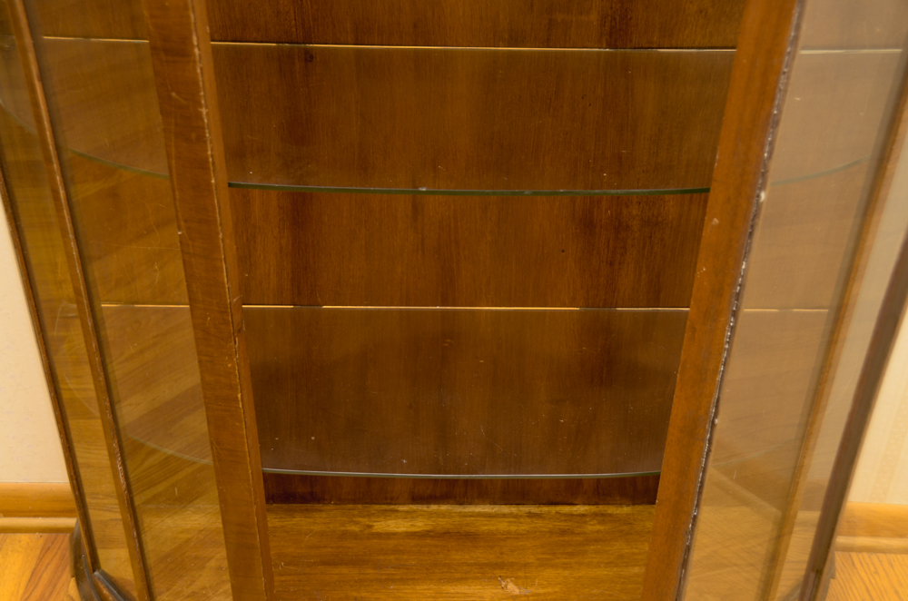 Vintage English Art Deco Walnut Display Cabinet