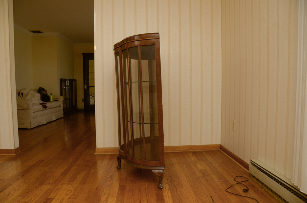 Vintage English Art Deco Walnut Display Cabinet