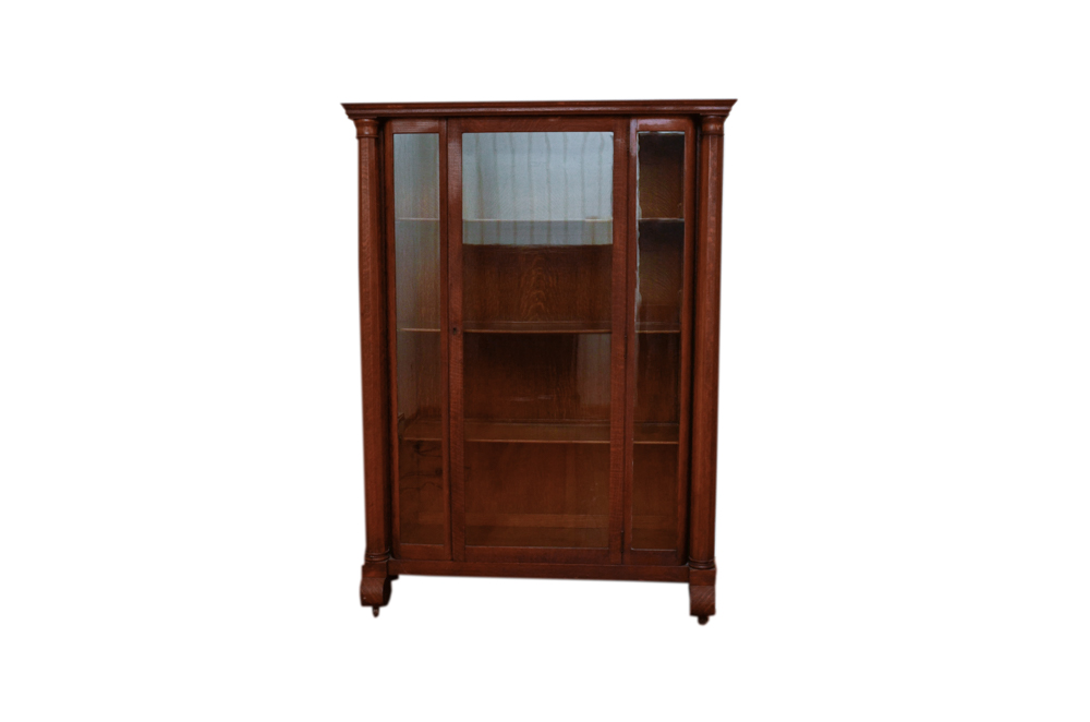 Antique Victorian Empire Style Tiger Oak Display Cabinet