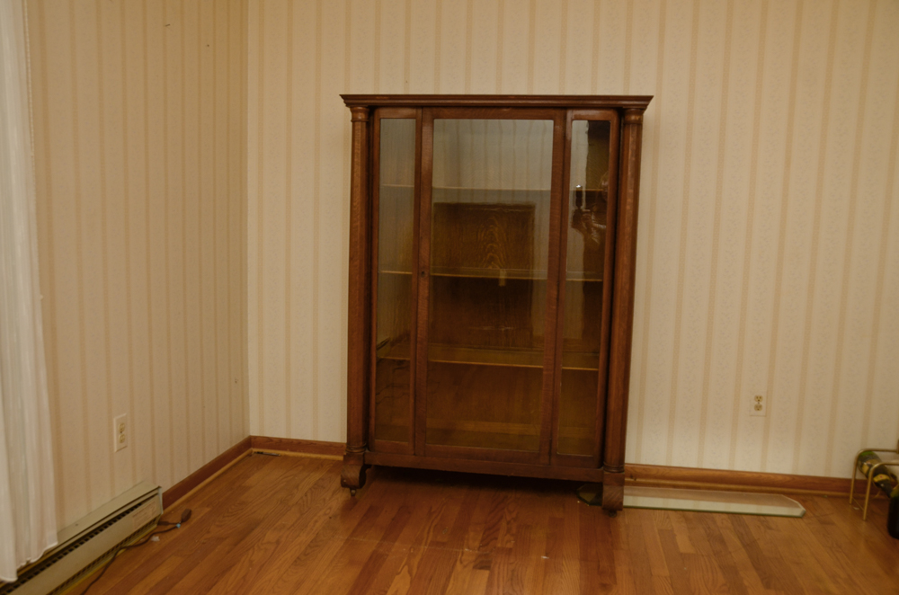 Antique Victorian Empire Style Tiger Oak Display Cabinet