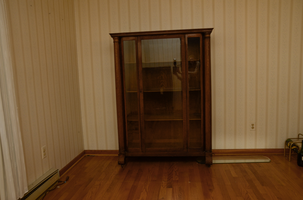 Antique Victorian Empire Style Tiger Oak Display Cabinet