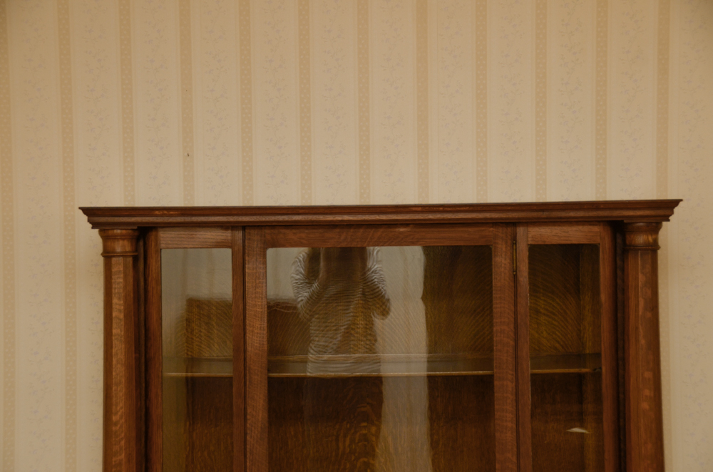 Antique Victorian Empire Style Tiger Oak Display Cabinet