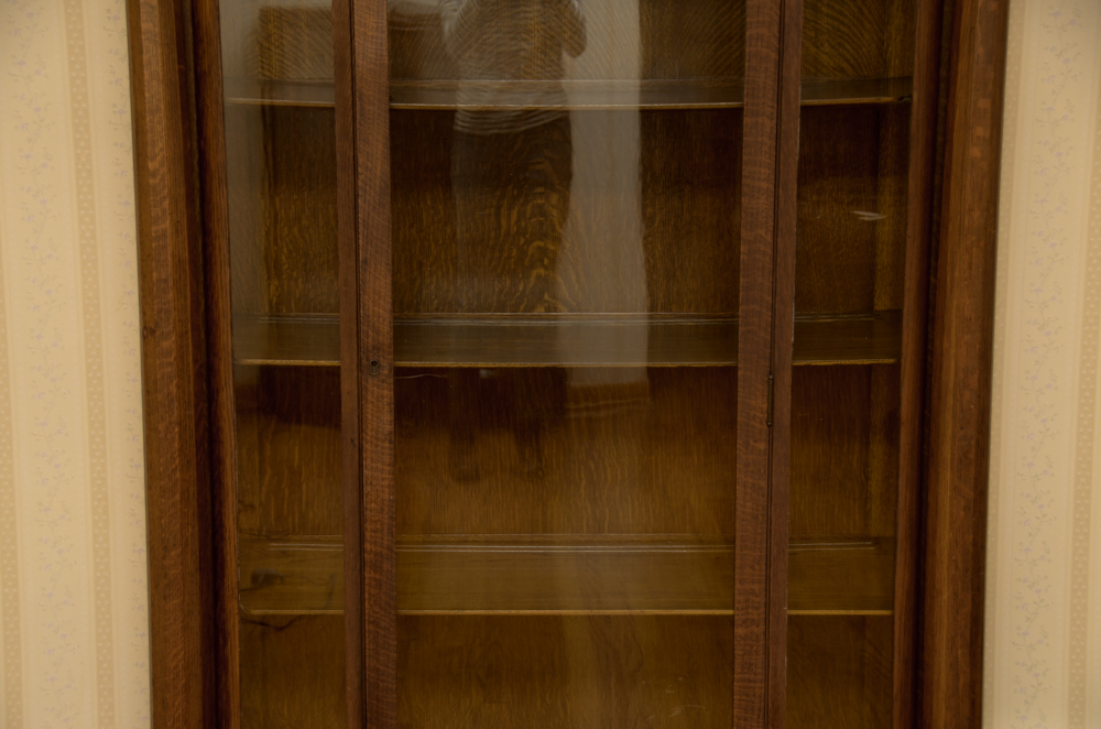 Antique Victorian Empire Style Tiger Oak Display Cabinet