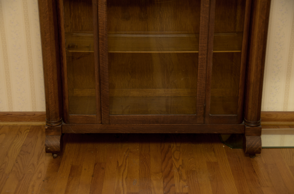 Antique Victorian Empire Style Tiger Oak Display Cabinet