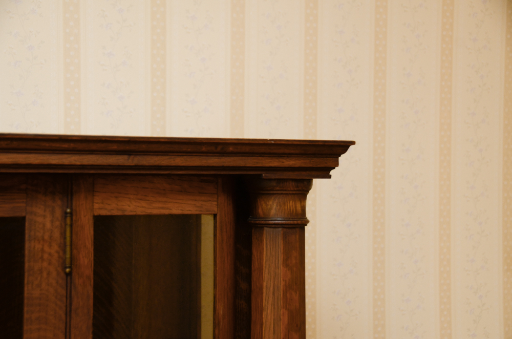 Antique Victorian Empire Style Tiger Oak Display Cabinet