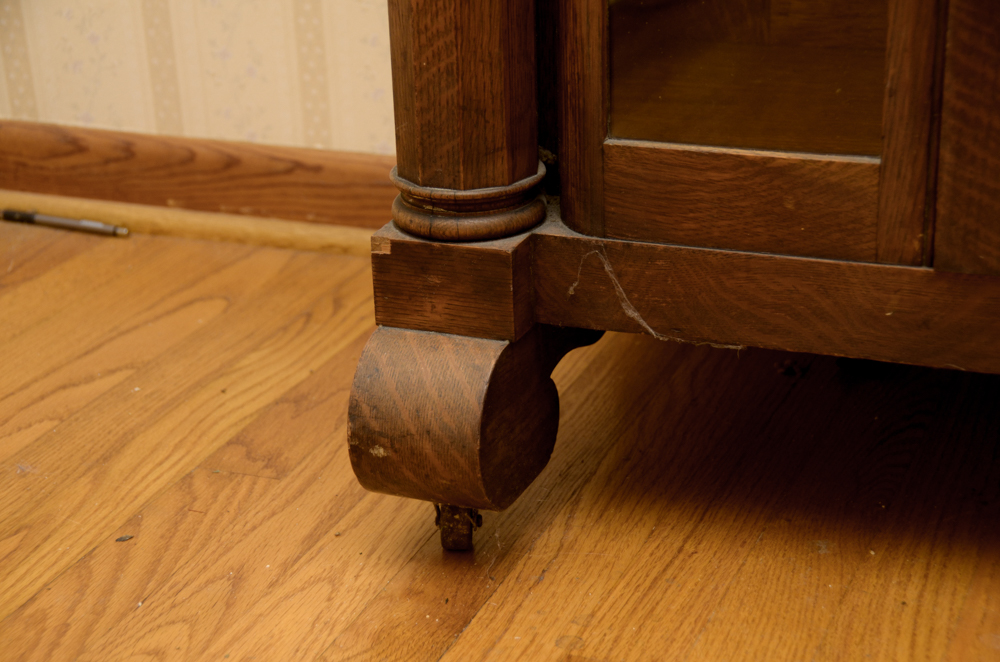 Antique Victorian Empire Style Tiger Oak Display Cabinet