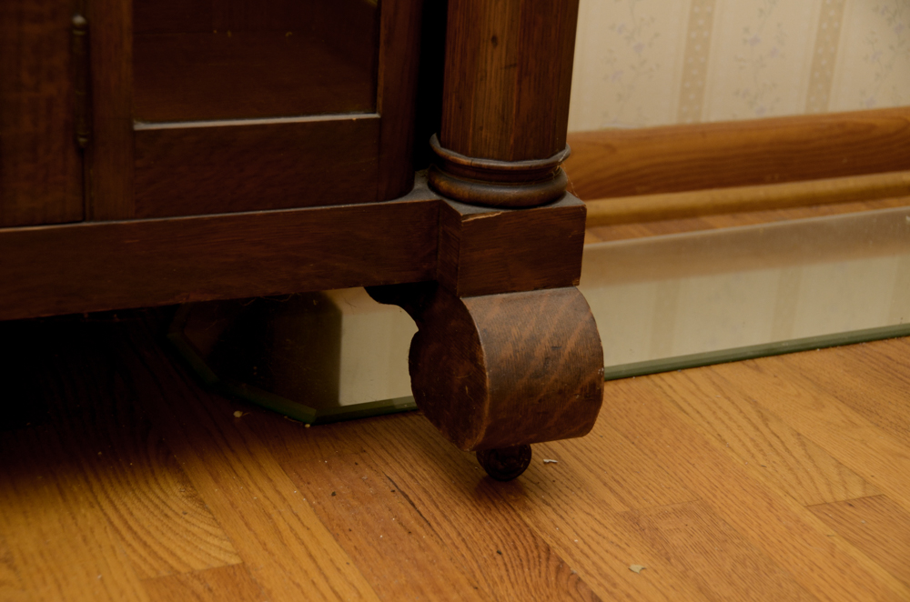 Antique Victorian Empire Style Tiger Oak Display Cabinet