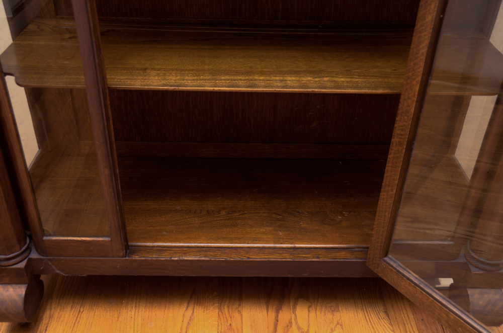 Antique Victorian Empire Style Tiger Oak Display Cabinet