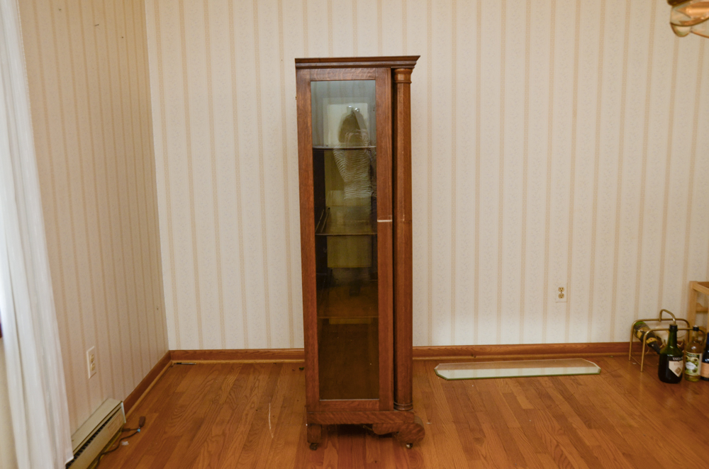 Antique Victorian Empire Style Tiger Oak Display Cabinet