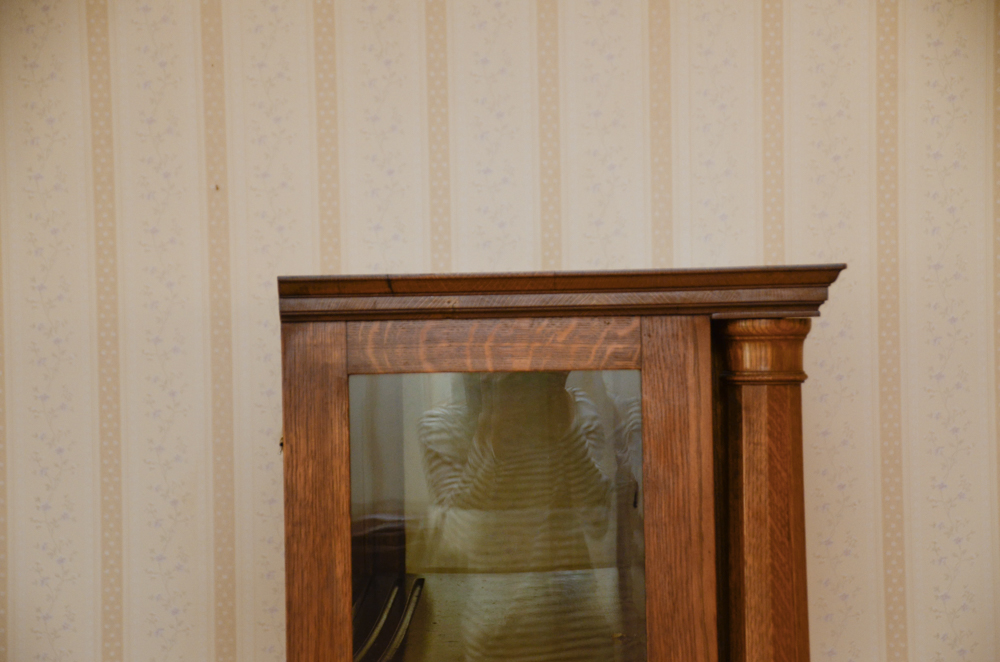 Antique Victorian Empire Style Tiger Oak Display Cabinet