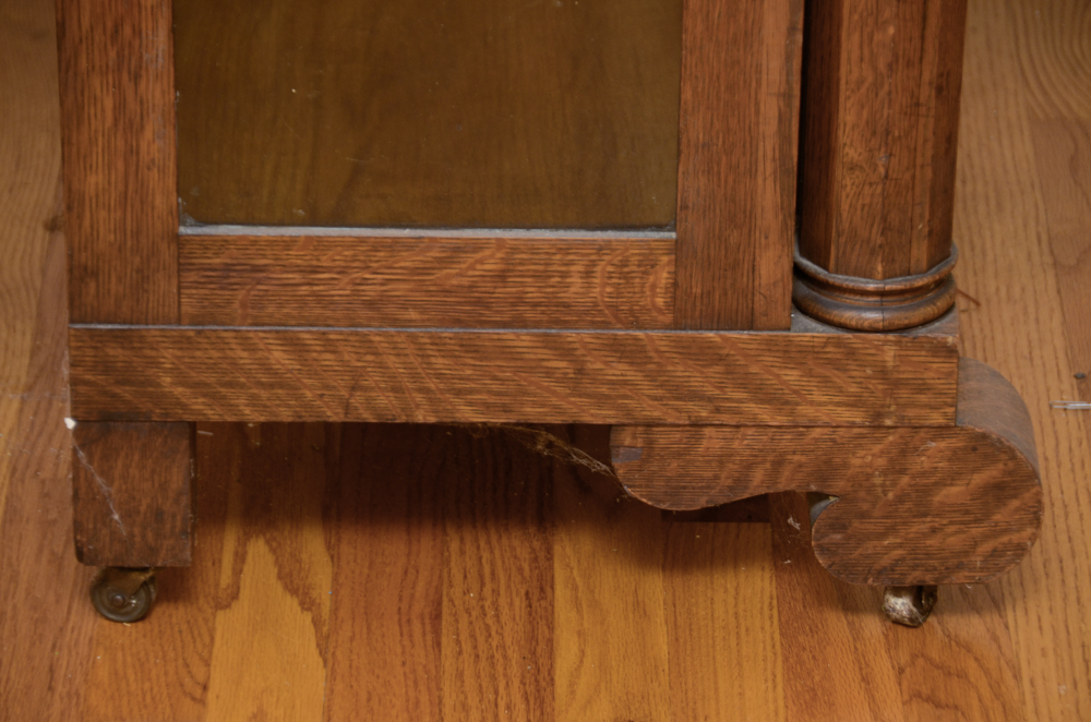 Antique Victorian Empire Style Tiger Oak Display Cabinet