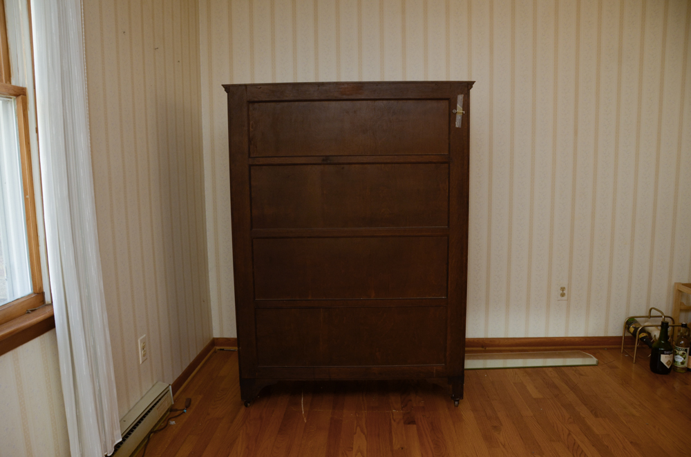 Antique Victorian Empire Style Tiger Oak Display Cabinet
