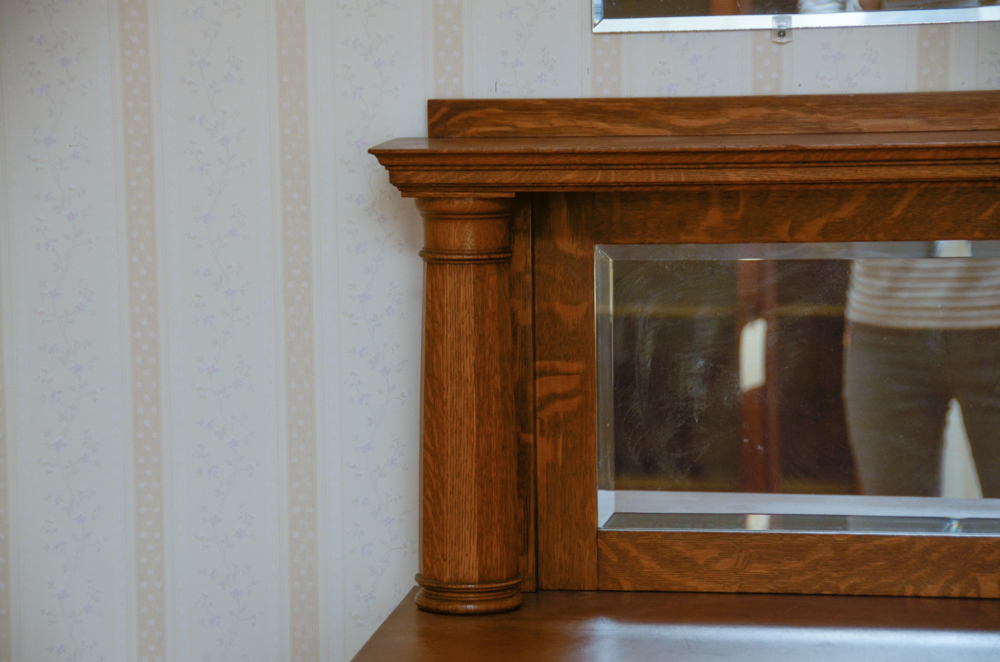 Antique Victorian Empire Style Oak Sideboard with Mirror