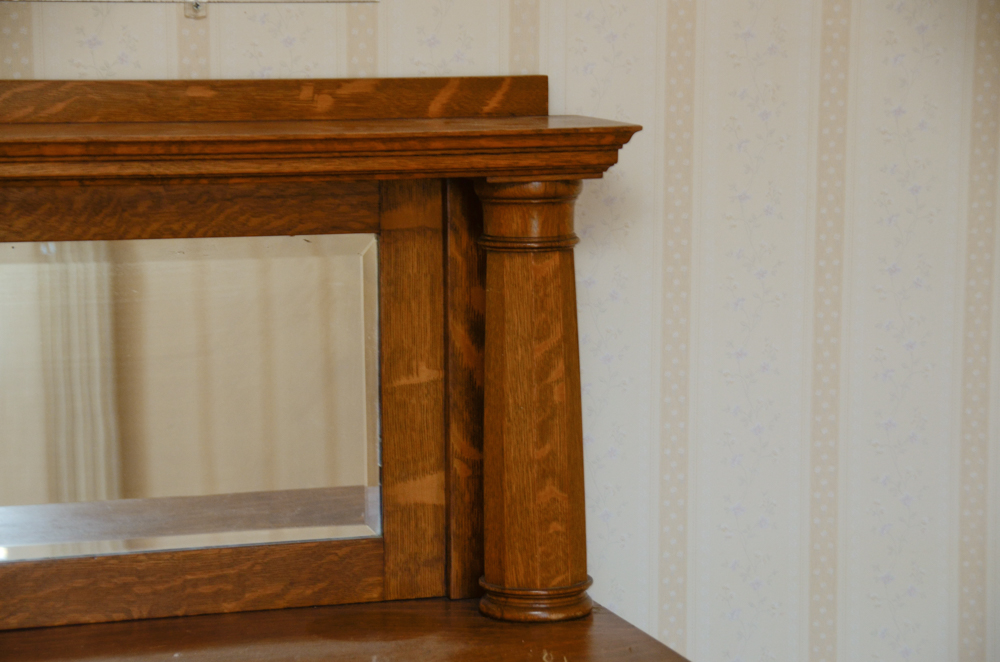 Antique Victorian Empire Style Oak Sideboard with Mirror